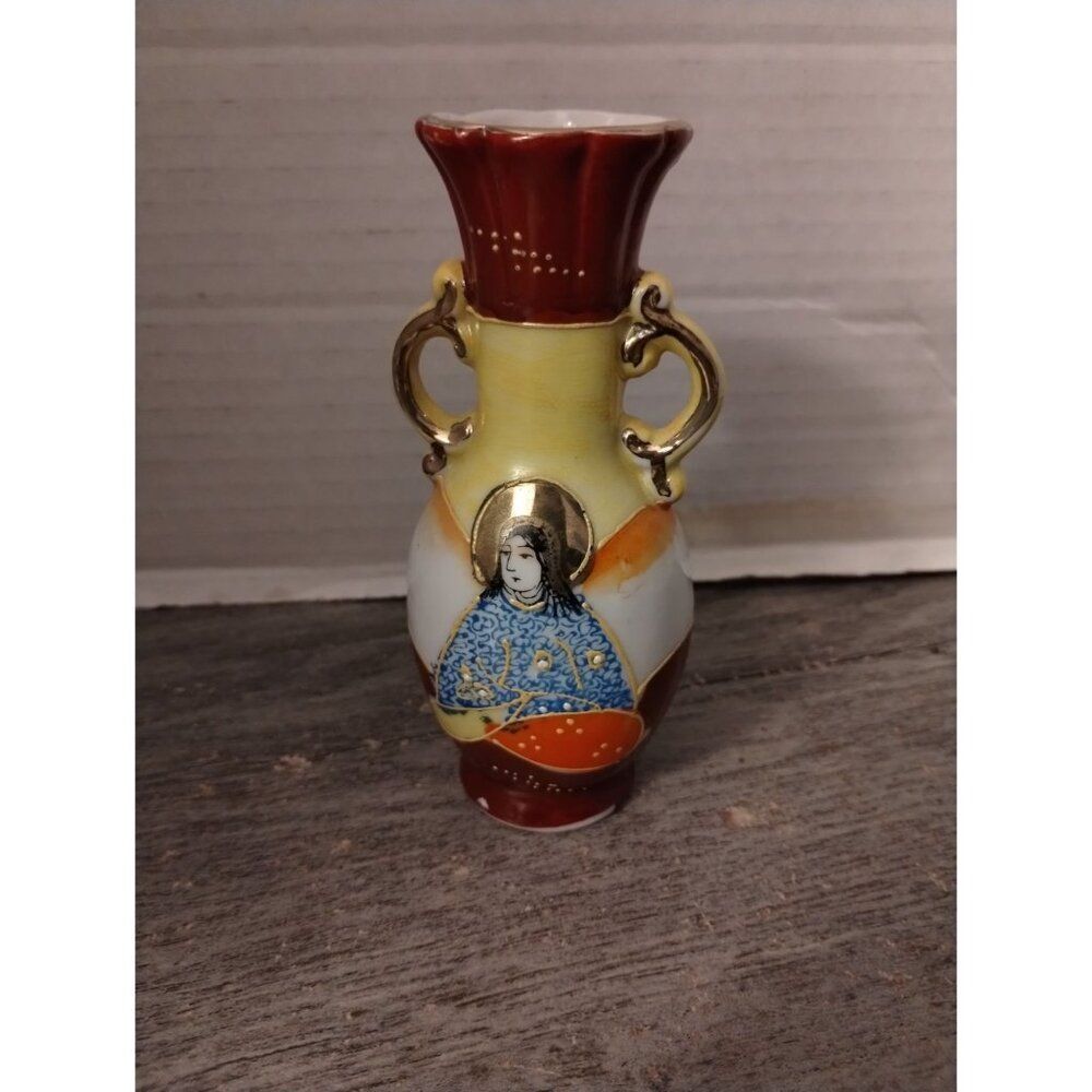 Virgin Mary 4.5" Made in Occupied Japan Porcelain Handled Vase